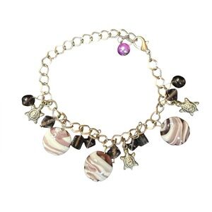Vintage Charm Bracelet with Glass Beads and Metal Charms